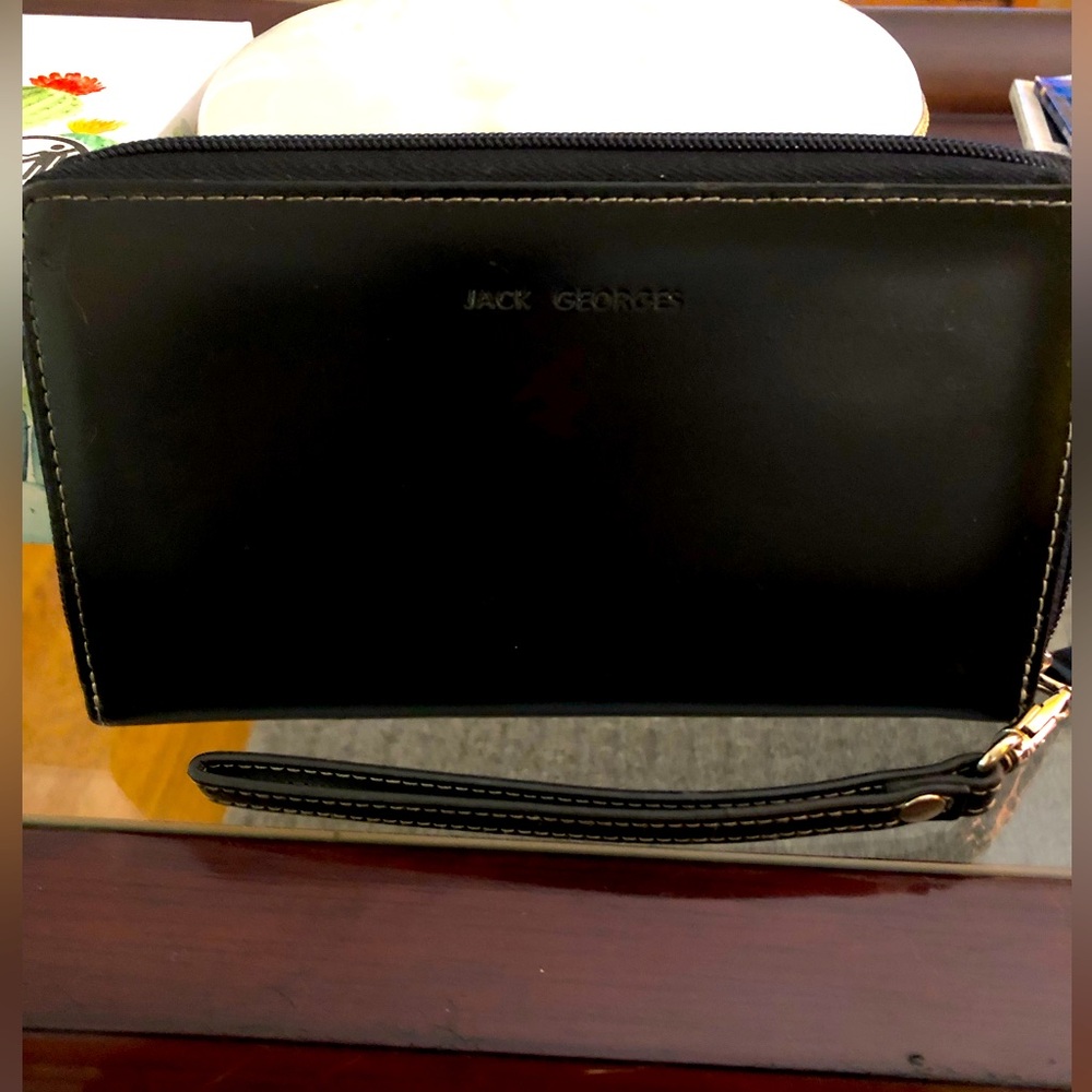 Jack Georges Black leather wallet, used but well cared for. Smooth clean leather